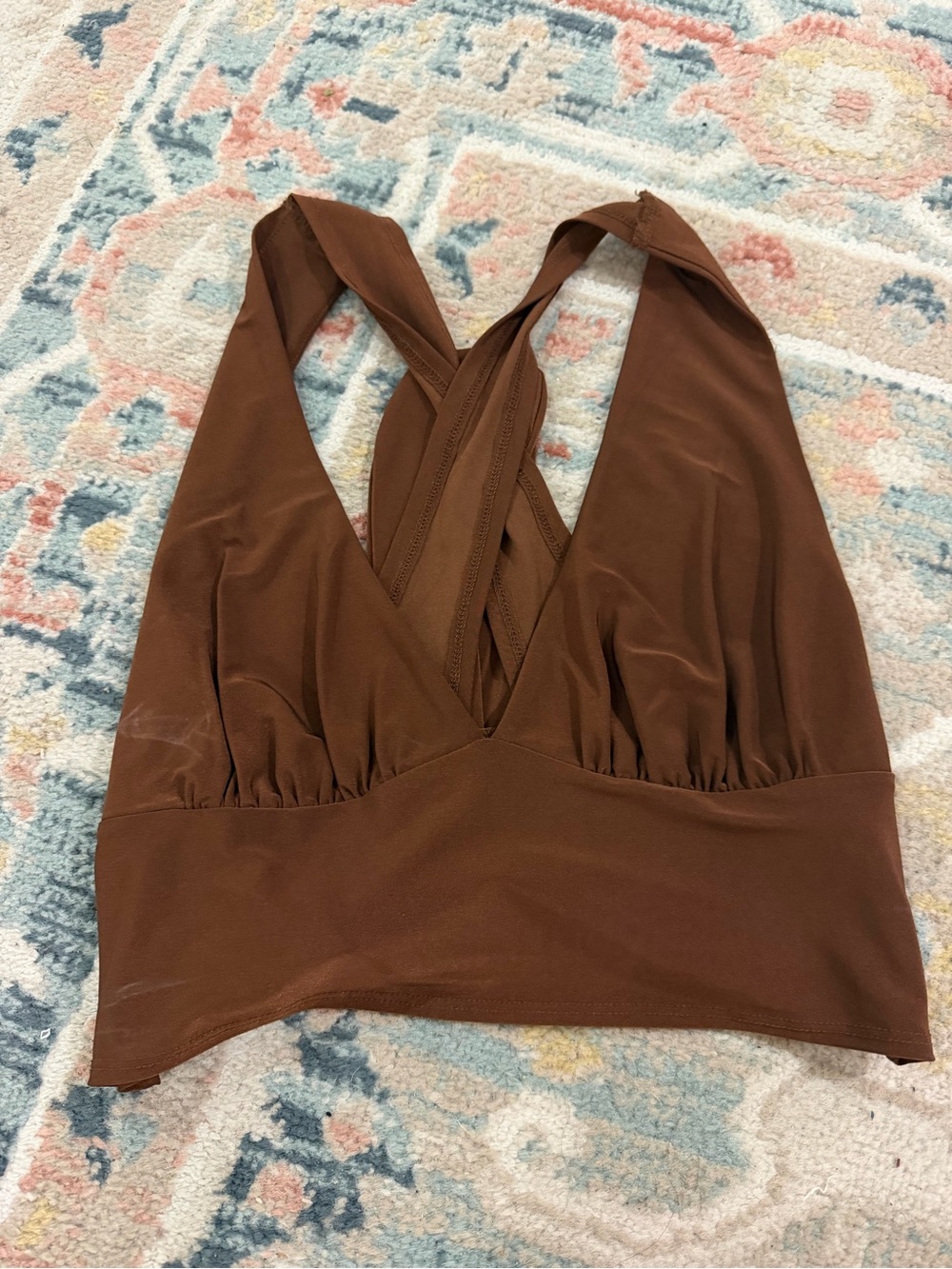 BDG Brown Crisscross Halter Crop Top